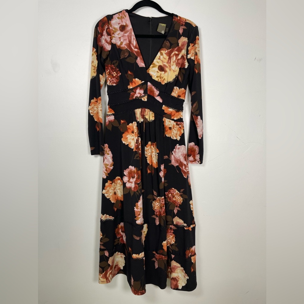 Taylor Black Floral Long Sleeve Dress